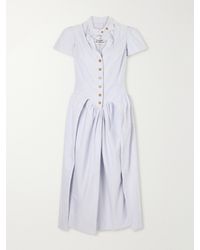 Vivienne Westwood - Pleated Striped Cotton Oxford Midi Dress - Lyst