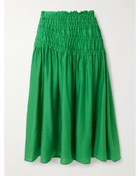 Tory Burch - Ruffled Smocked Lyocell-Blend Midi Skirt - Lyst