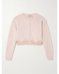 Valentino Garavani - Cropped Lace-Trimmed Wool Cardigan - Lyst