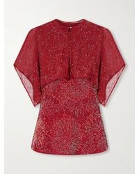 Rabanne - Bead-Embellished Crepe And Chiffon Blouse - Lyst