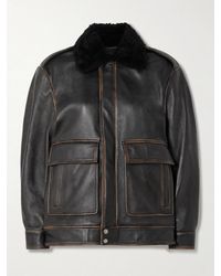 Nour Hammour - Drey Distressed Shearling-Trimmed Leather Jacket - Lyst