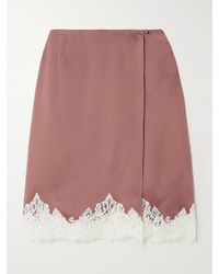 Stella McCartney - Lace-Trimmed Satin Midi Wrap Skirt - Lyst