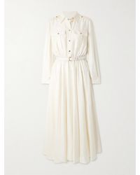 Loro Piana - Lela Belted Leather-Trimmed Silk-Shantung Midi Shirt Dress - Lyst