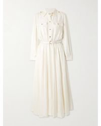 Loro Piana - Lela Belted Leather-Trimmed Silk-Shantung Midi Shirt Dress - Lyst