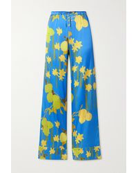 BERNADETTE Louis Pyjama-hose Aus Stretch-seidensatin Mit Blumenprint - Blau