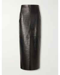 Nour Hammour - Elyse Paneled Croc-Effect Leather Midi Skirt - Lyst