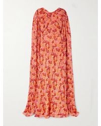Saloni - Claudia Cape-Effect Floral-Print Silk-Georgette Gown - Lyst