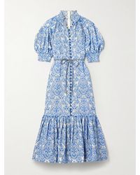 Zimmermann - Wylie Belted Tiered Embroidered Cotton Midi Dress - Lyst