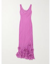 Saloni - Asher Draped Appliquéd Velvet Midi Dress - Lyst