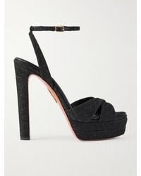 Aquazzura - Divine Plateau 130 Metallic Woven Platform Sandals - Lyst