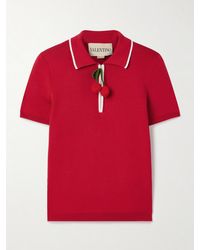 Valentino Garavani - Embellished Ribbed Cotton Polo Shirt - Lyst