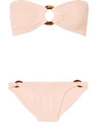 Hunza G Gloria Verzierter Bandeau-bikini Aus Seersucker - Mehrfarbig