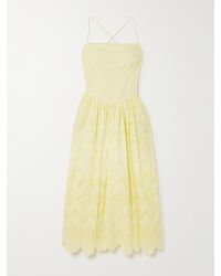 Self-Portrait - Drawstring Broderie Anglaise Cotton Midi Dress - Lyst