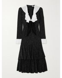 Alessandra Rich Bow-detailed Pleated Polka-dot Silk Midi Alessandra Rich Bow-detailed Pleated Polka-dot Silk Midi