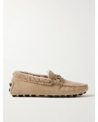 Tod's - Gommino Macro Loafers Aus Veloursleder Mit Shearling-Besatz Und Verzierung - Lyst