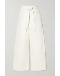 Vince Belted Cotton And Linen-blend Twill Wide-leg Pants - White