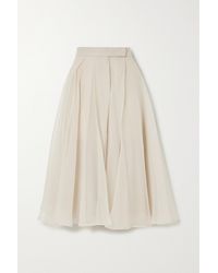 Brunello Cucinelli Pleated Silk Crepe De Chine Midi Skirt - White