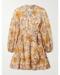 Zimmermann - Daylight Ruffled Floral-Print Cotton-Voile Mini Wrap Dress - Lyst