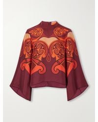 La DoubleJ - Make An Exit Printed Turtleneck Silk-Twill Blouse - Lyst