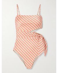 Zimmermann - Cascadian Cutout Tie-Detailed Striped Metallic Recycled Swimsuit - Lyst