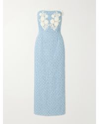 Rodarte - Appliquéd Sequin-Embellished Lace-Trimmed Denim Midi Dress - Lyst