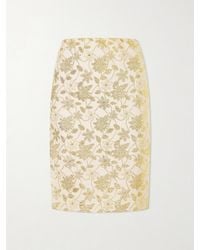 Saint Laurent - Floral-Brocade Midi Skirt - Lyst