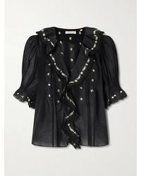 Doen - Hettie Lace-Trimmed Embroidered Organic Cotton-Voile Blouse - Lyst