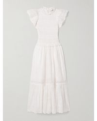 Sea - Veronique Shirred Broderie Anglaise Cotton-Voile Midi Dress - Lyst