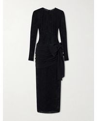 Alessandra Rich - Bow-Detailed Gathered Lace And Silk-Crepe Midi Dress - Lyst