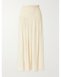 Isabel Marant - Nerly Embroidered Smocked Silk Maxi Skirt - Lyst