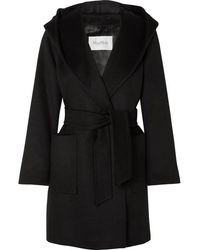 Max Mara Rialto Hooded Belted Camel Hair Coat - Black