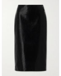Gucci - Croc-Effect Leather Midi Skirt - Lyst