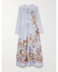 Zimmermann - Robe Longue En Satin De Soie Imprimé À Ceinture Coco - Lyst