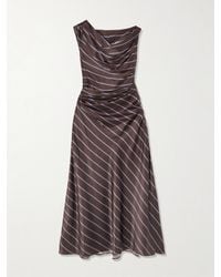 STAUD - Phare Draped Striped Stretch-Silk Midi Dress - Lyst
