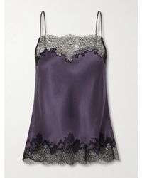Carine Gilson - Lace-Trimmed Silk-Satin Camisole - Lyst