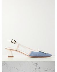Roger Vivier - Belle Vivier 45 Patent-Leather And Denim Slingback Pumps - Lyst