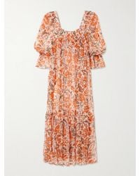 Alix Of Bohemia - Lilium Topaz Flower Pleated Ruffled Printed Georgette Midi Dress - Lyst