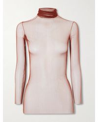 Cortana - Cisne Silk-Blend Tulle Turtleneck Top - Lyst