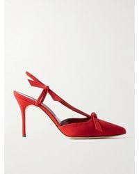 Manolo Blahnik - Corintia 90 Bow-Embellished Crepe De Chine Slingback Pumps - Lyst