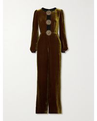 Saloni - Camille Cutout Embellished Velvet Jumpsuit - Lyst