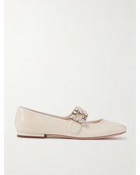 Roger Vivier - Très Vivier Crystal-Embellished Glossed-Leather Ballet Flats - Lyst