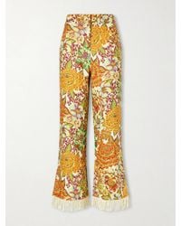 ALÉMAIS - Lana Fringed Floral-Print Linen Flared Pants - Lyst