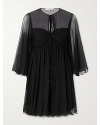Chloé - Tie-Detailed Gathered Silk-Chiffon Mini Dress - Lyst