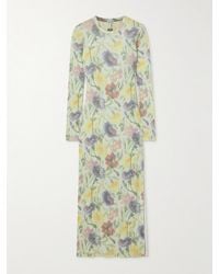 Loewe - Floral-Print Ribbed Silk And Cotton-Blend Midi Dress - Lyst