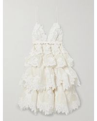 Zimmermann - Crush Tiered Ruffled Lace-Trimmed Linen And Silk-Blend Mini Dress - Lyst