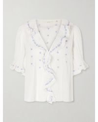 Doen - Hettie Lace-Trimmed Embroidered Organic Cotton-Voile Blouse - Lyst