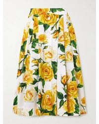 Dolce & Gabbana - Pleated Floral-Print Cotton-Poplin Midi Skirt - Lyst