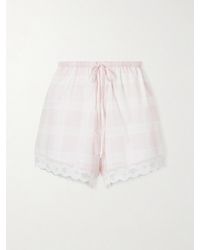 Posse - Marilyn Lace-Trimmed Checked Cotton Shorts - Lyst