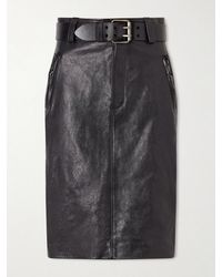 Saint Laurent - Belted Textured-Leather Skirt - Lyst