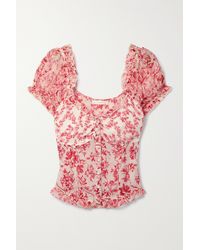 LoveShackFancy Bryant Ruffled Floral-print Silk-crepon Top - Pink